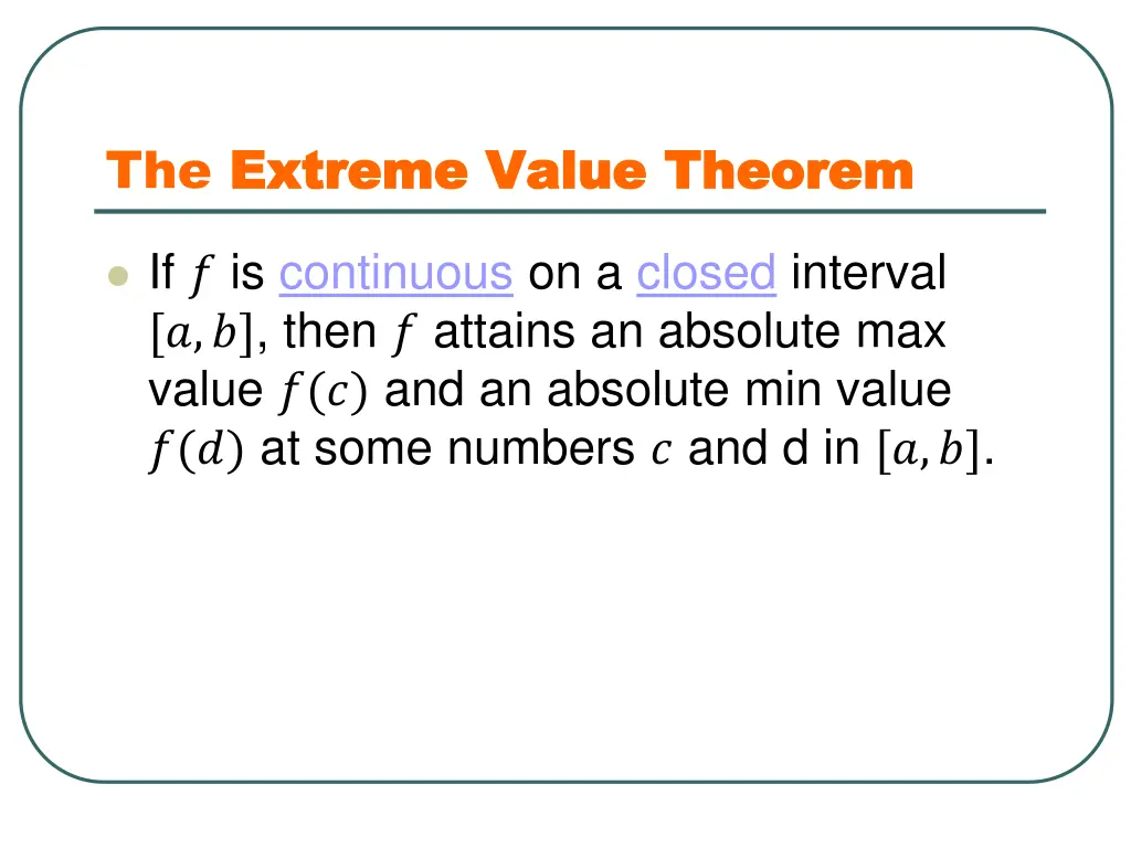 the extreme value theorem extreme value theorem