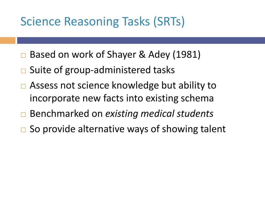 science reasoning tasks srts