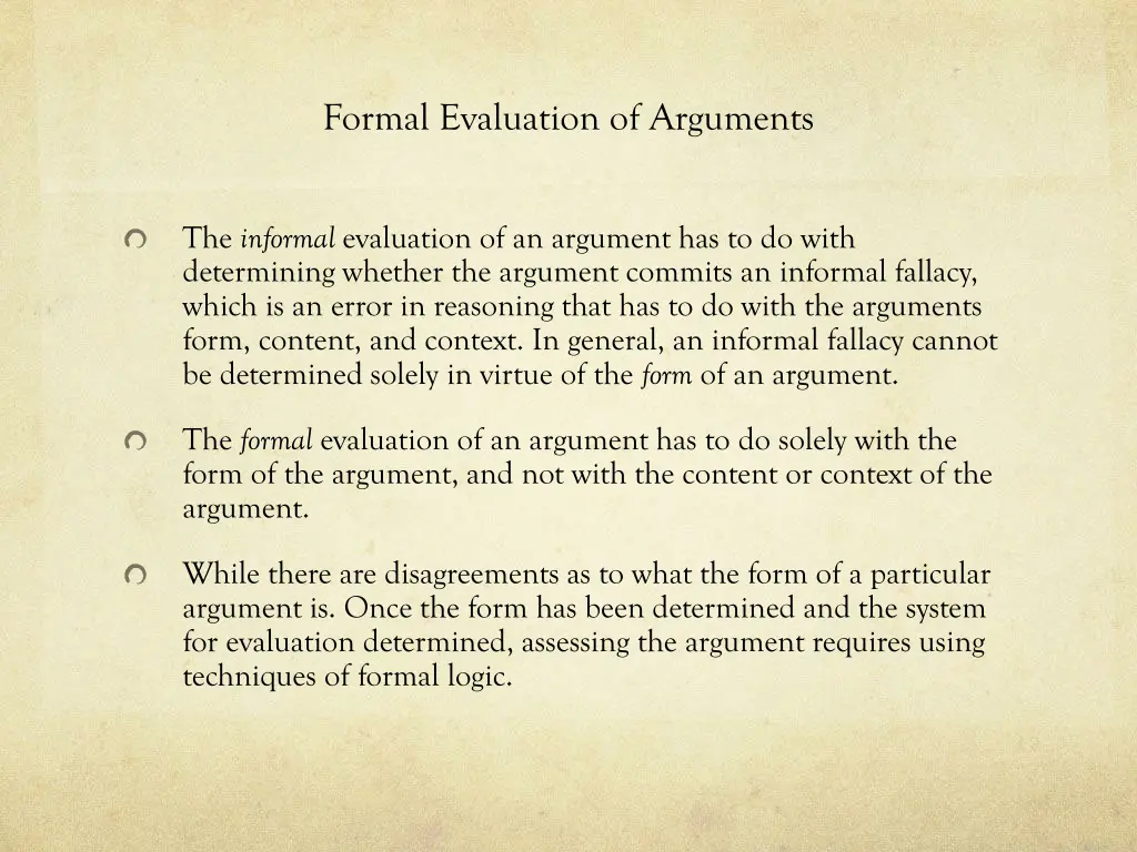 formal evaluation of arguments
