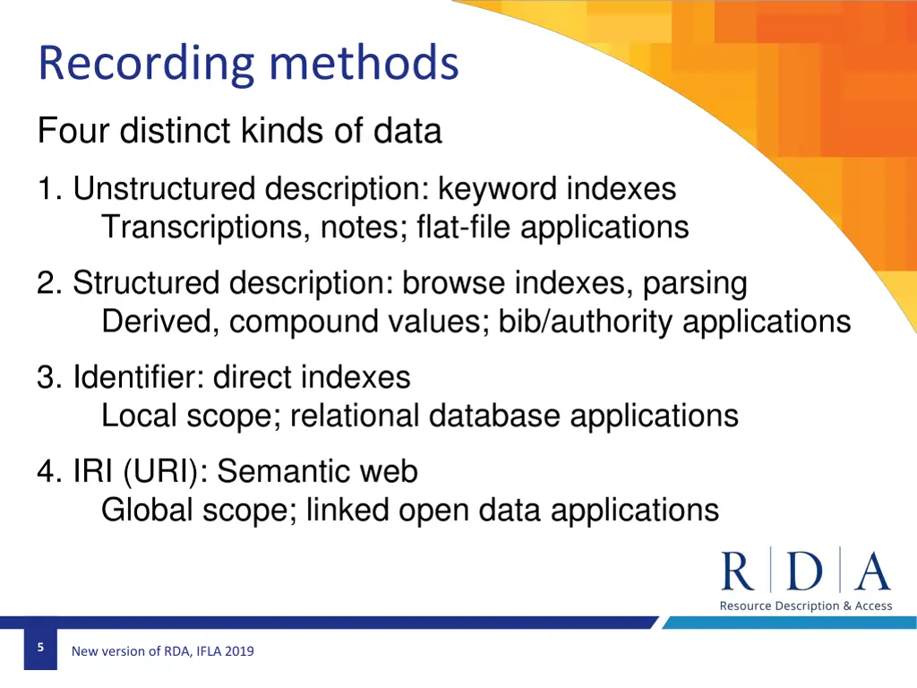 recording methods four distinct kinds of data