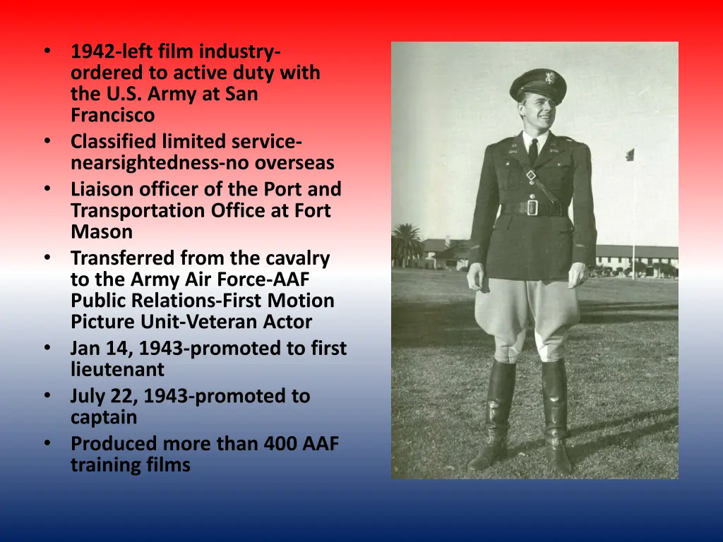 1942 left film industry ordered to active duty