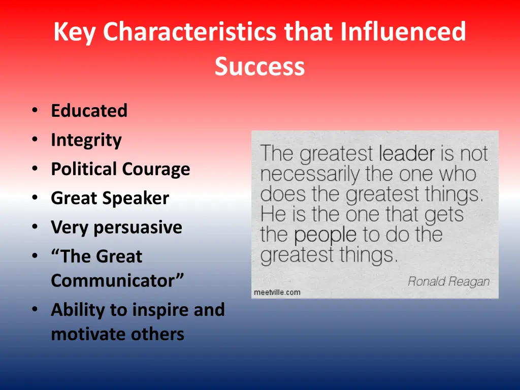 key characteristics that influenced success