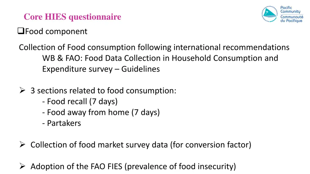core hies questionnaire food component