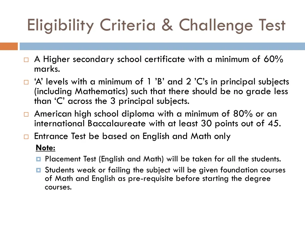 eligibility criteria challenge test