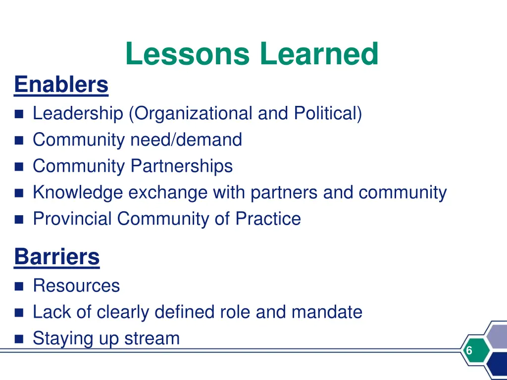lessons learned
