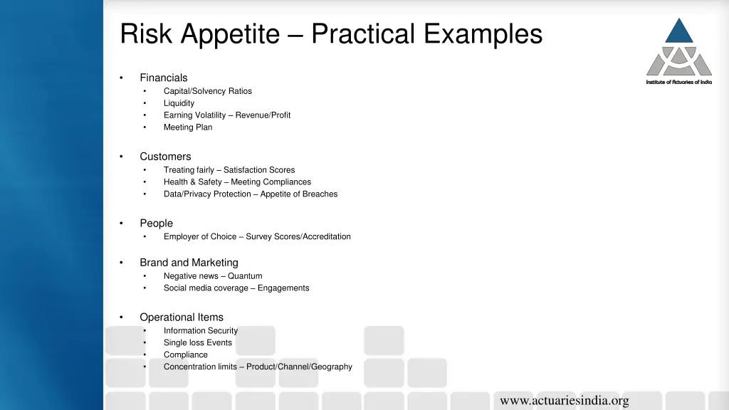 risk appetite practical examples