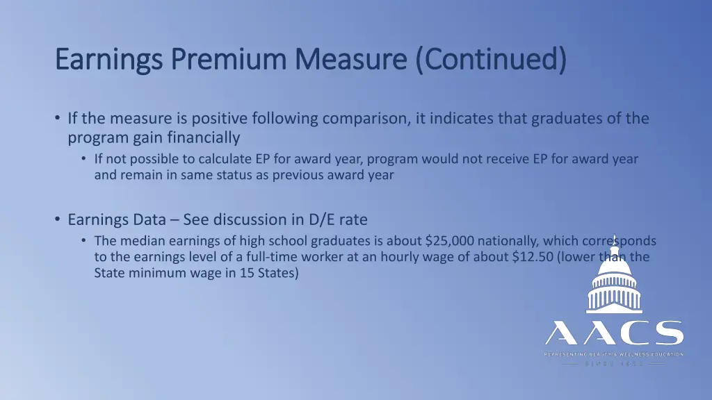 earnings premium measure continued earnings