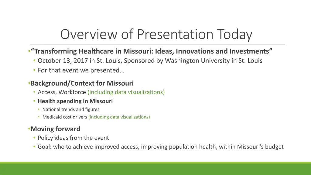 overview of presentation today transforming