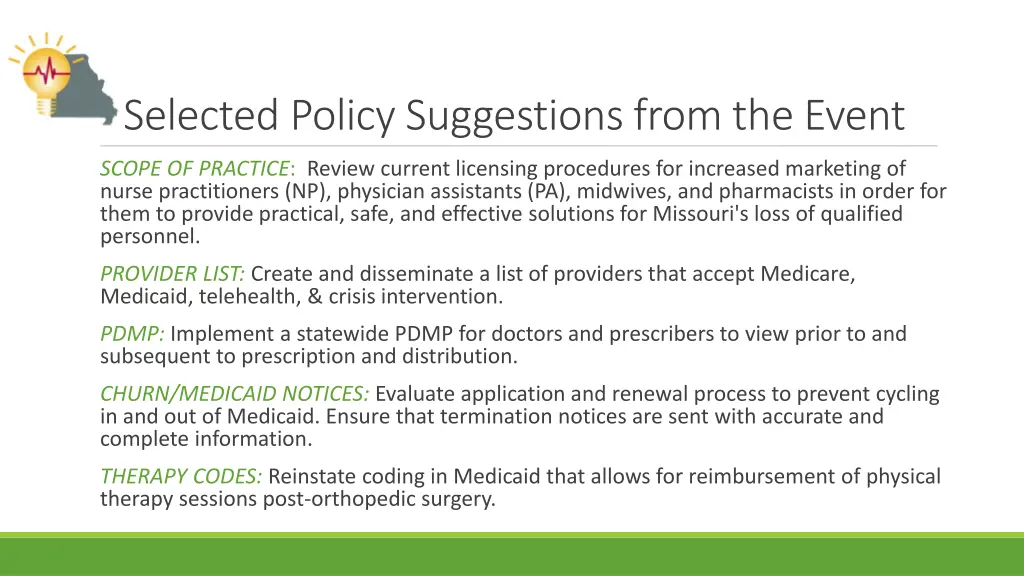 selected policy suggestions from the event