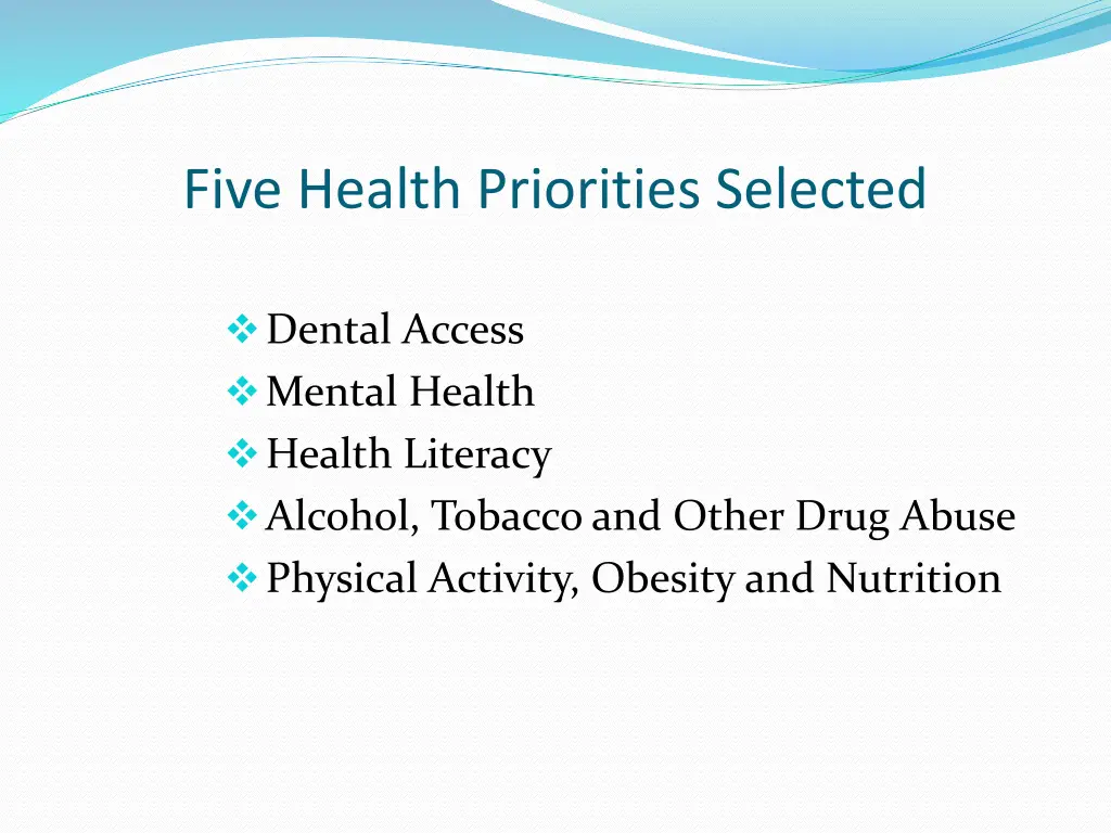five health priorities selected