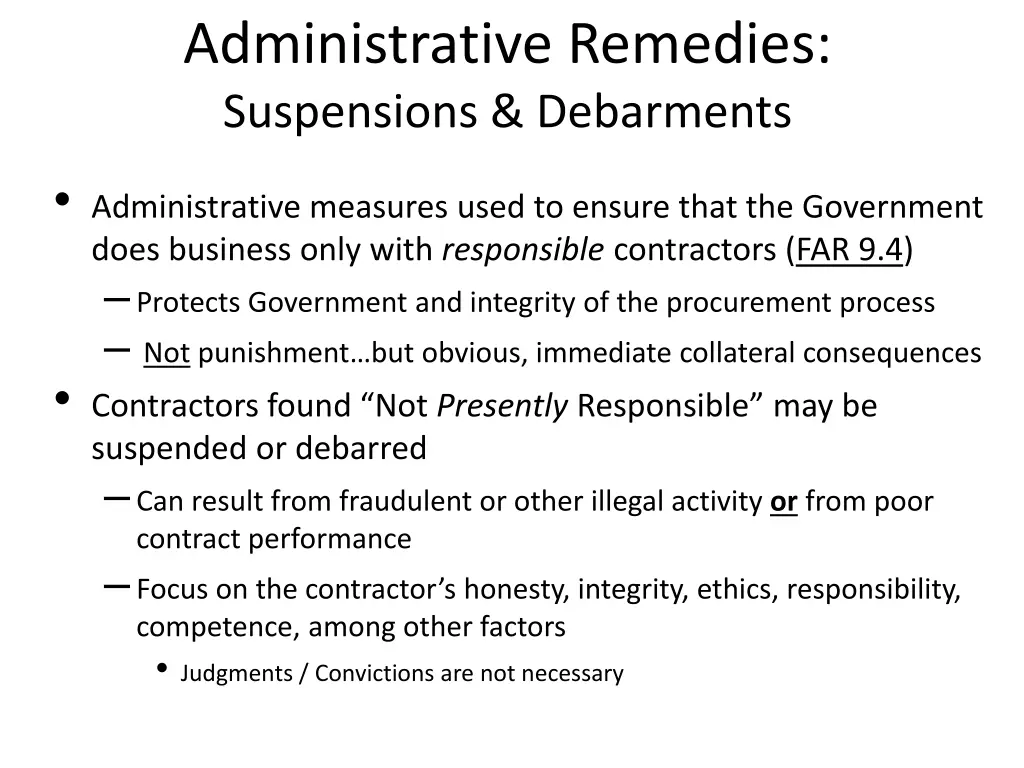administrative remedies suspensions debarments