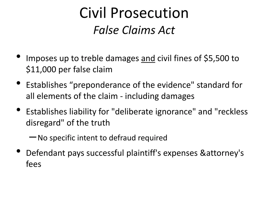 civil prosecution false claims act