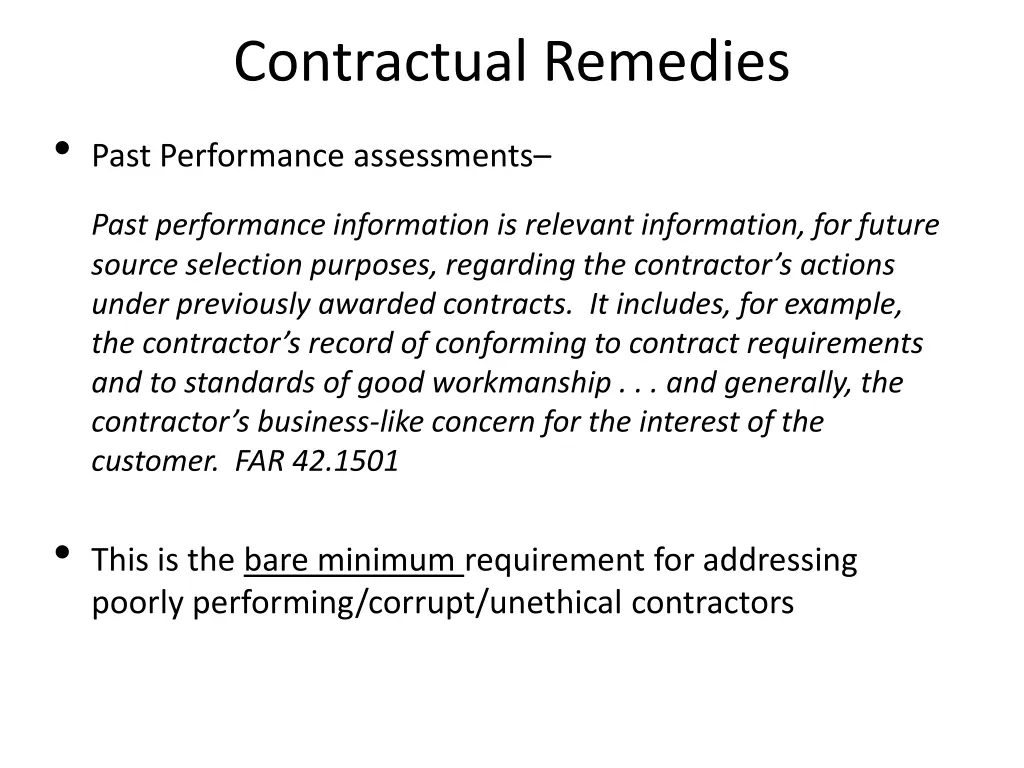 contractual remedies past performance assessments