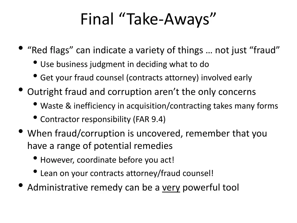 final take aways