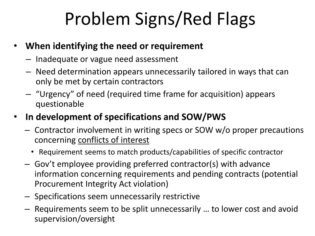 problem signs red flags