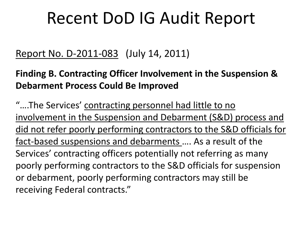 recent dod ig audit report