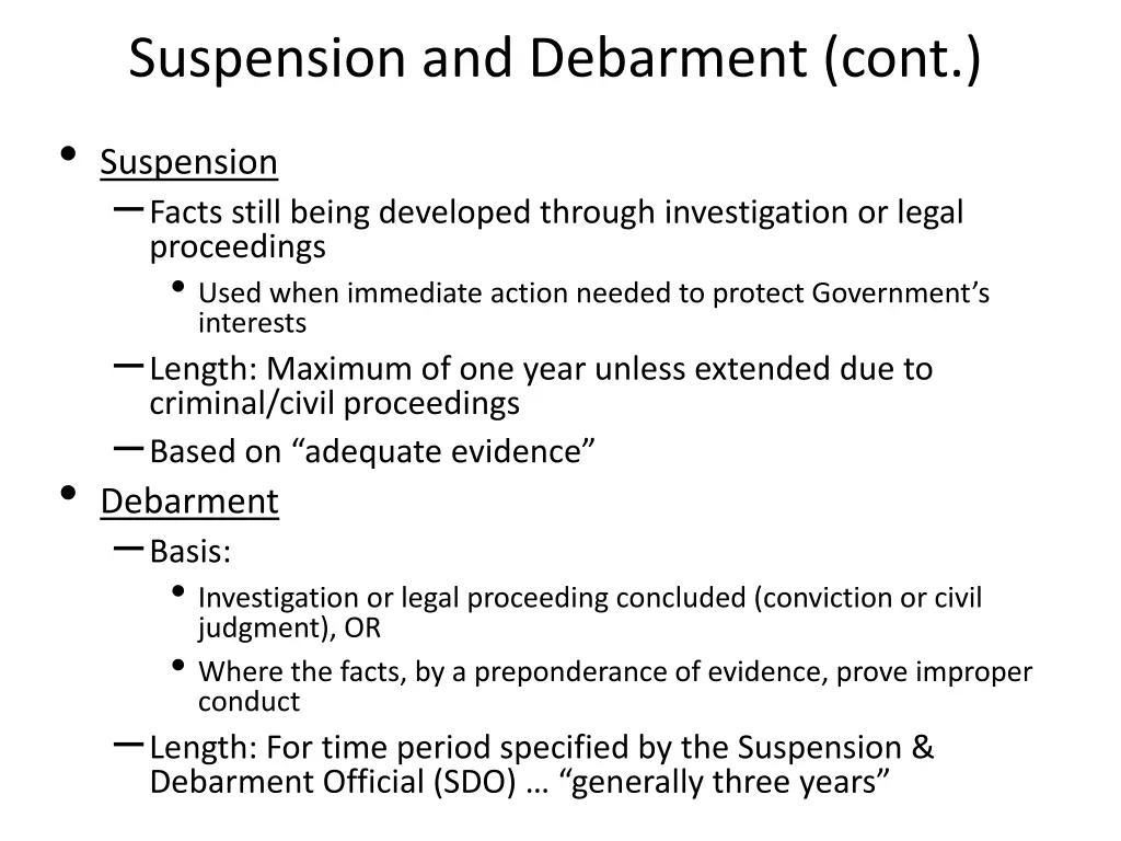suspension and debarment cont