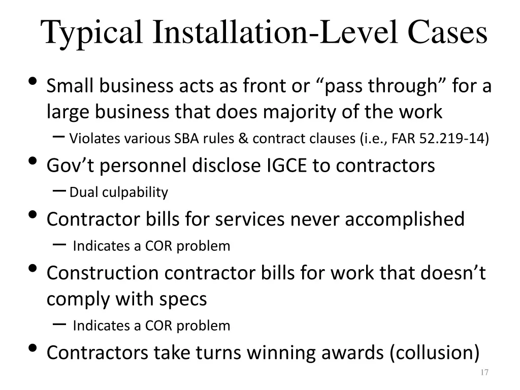 typical installation level cases small business