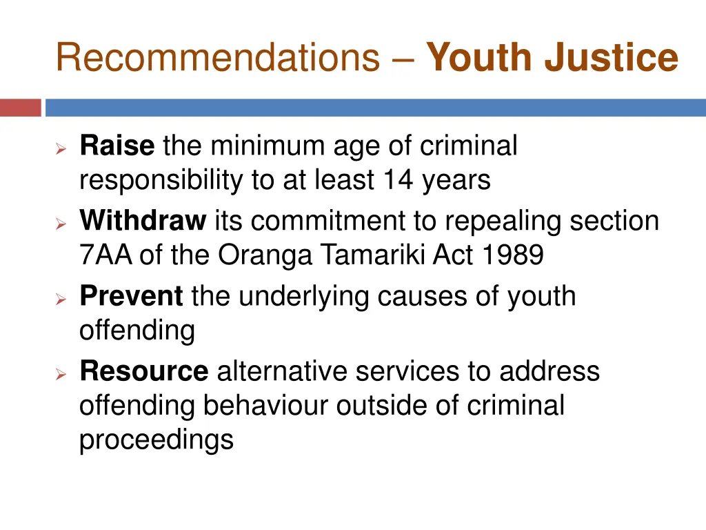 recommendations youth justice