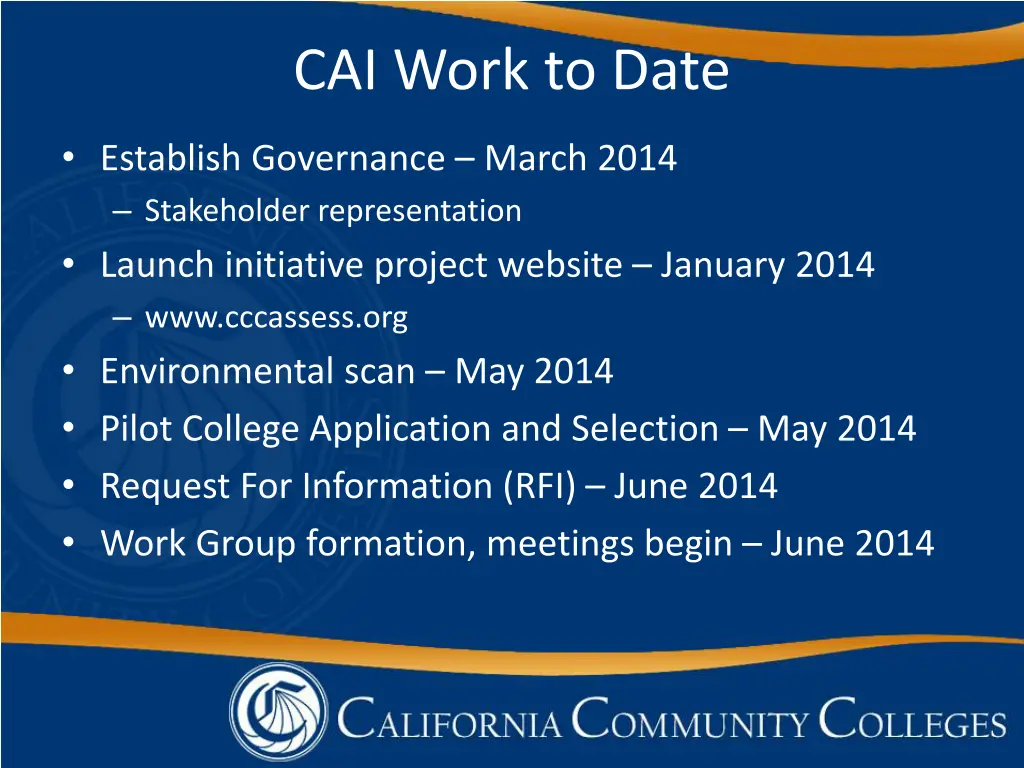 cai work to date