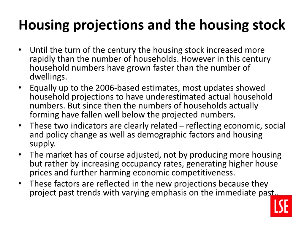 housing projections and the housing stock