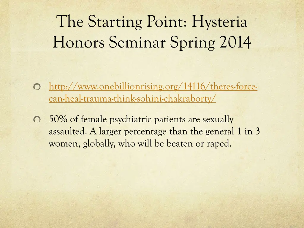 the starting point hysteria honors seminar spring