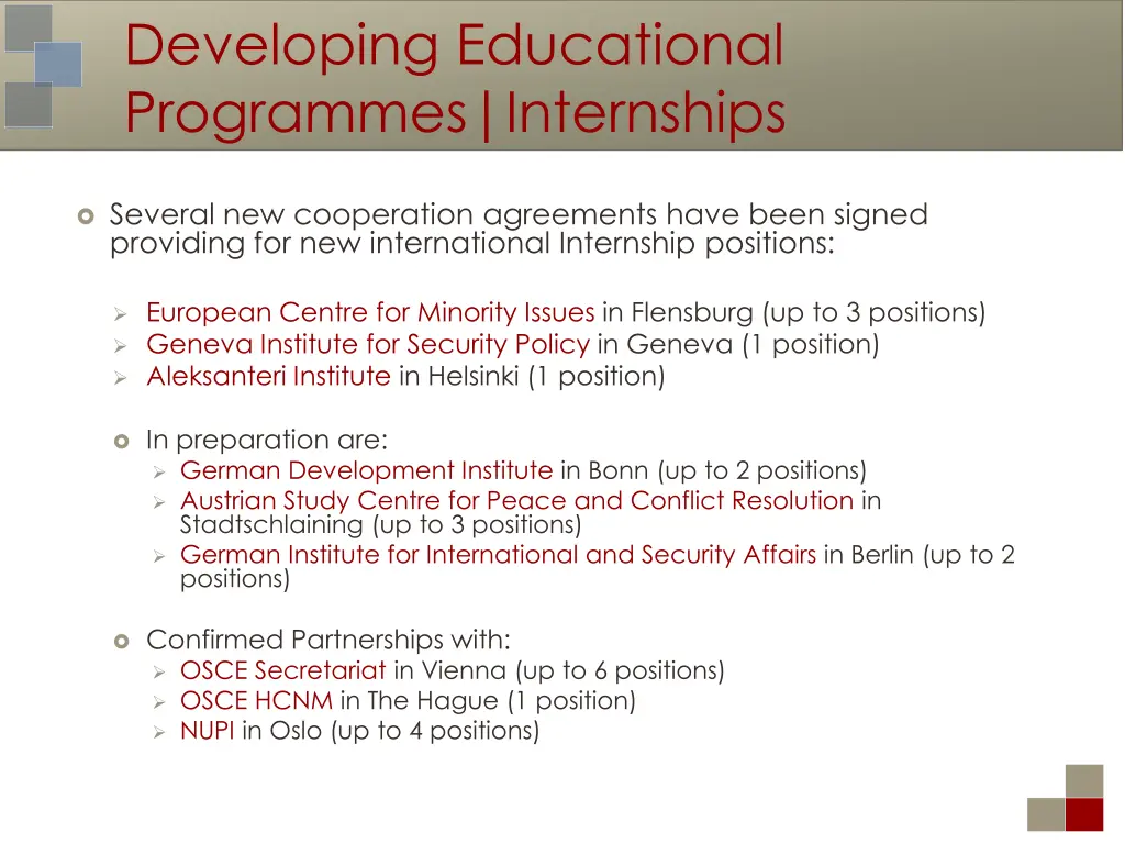 developing educational programmes internships