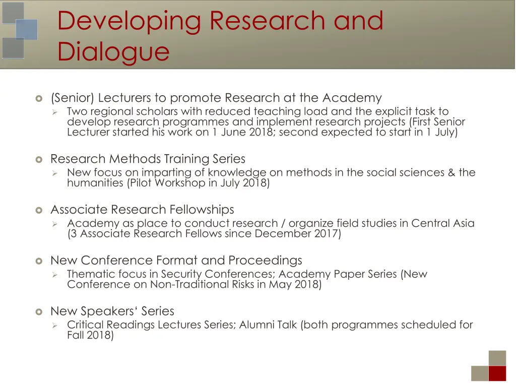 developing research and dialogue