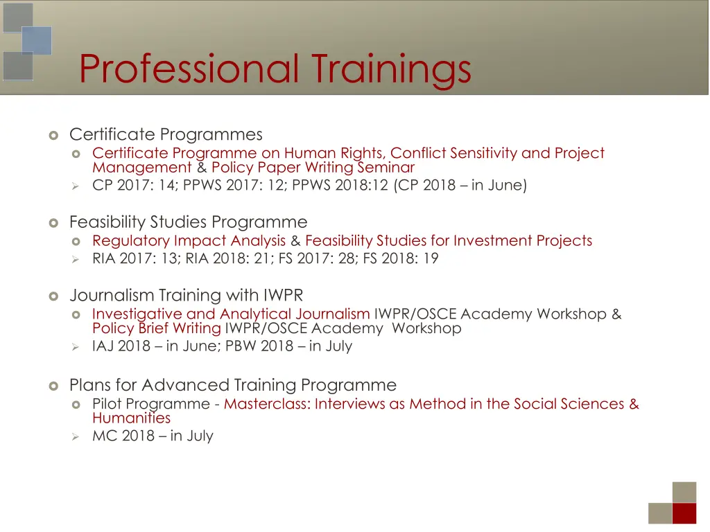 professional trainings