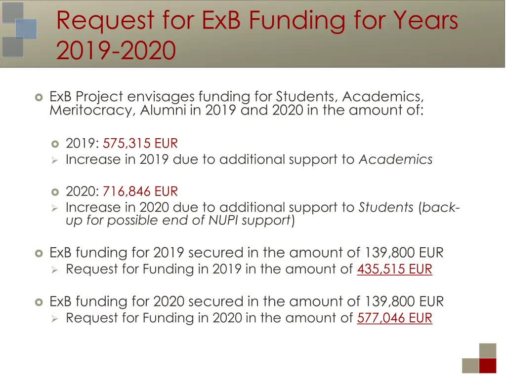 request for exb funding for years 2019 2020