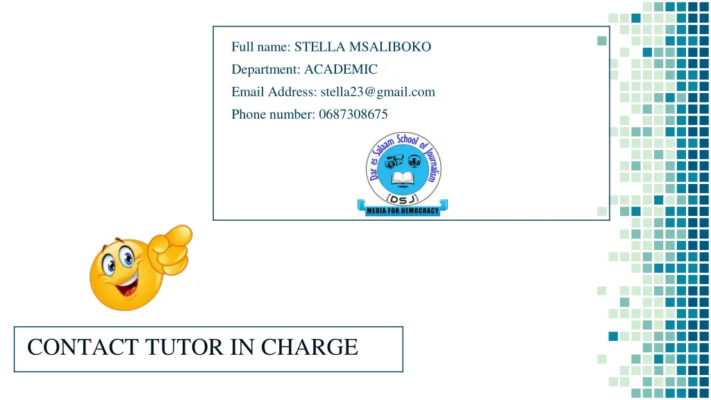 full name stella msaliboko department academic