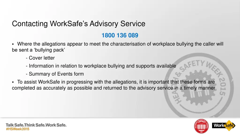 contacting worksafe s advisory service