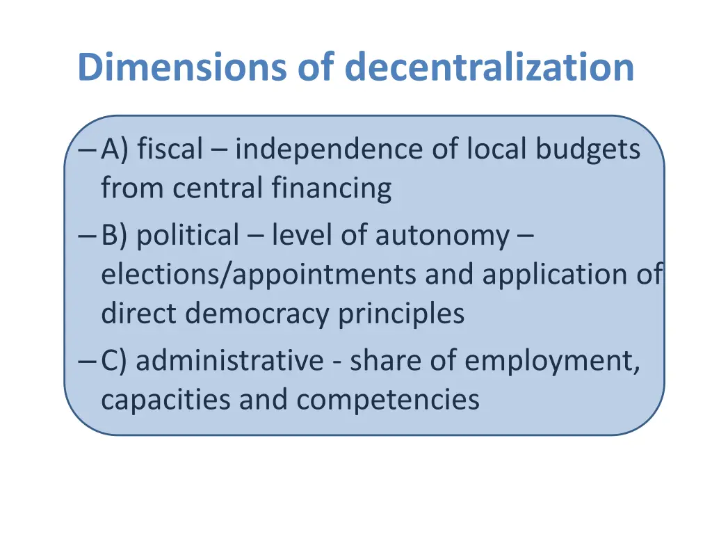 dimensions of decentralization
