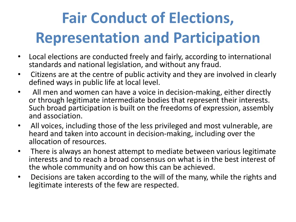 fair conduct of elections representation