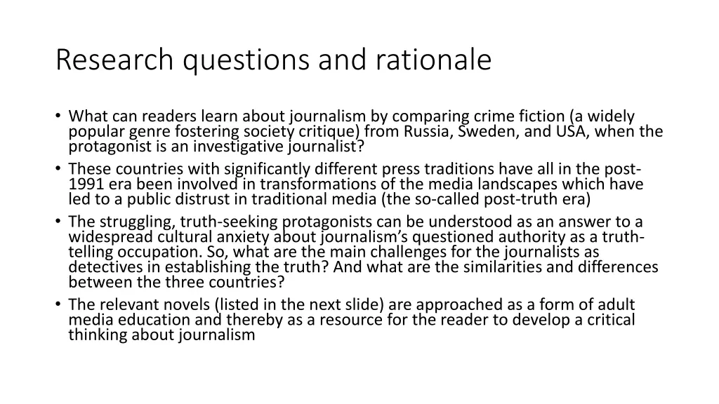 research questions and rationale
