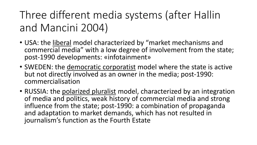 three different media systems after hallin