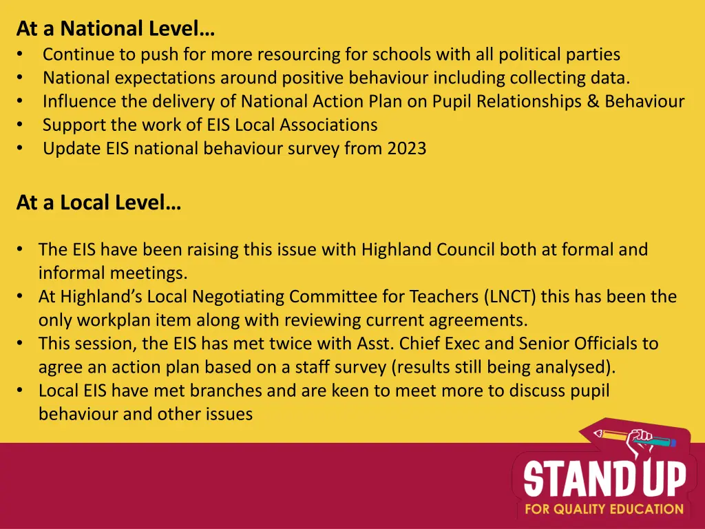 at a national level continue to push for more
