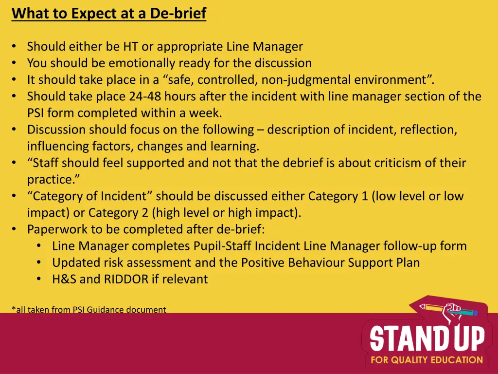 what to expect at a de brief