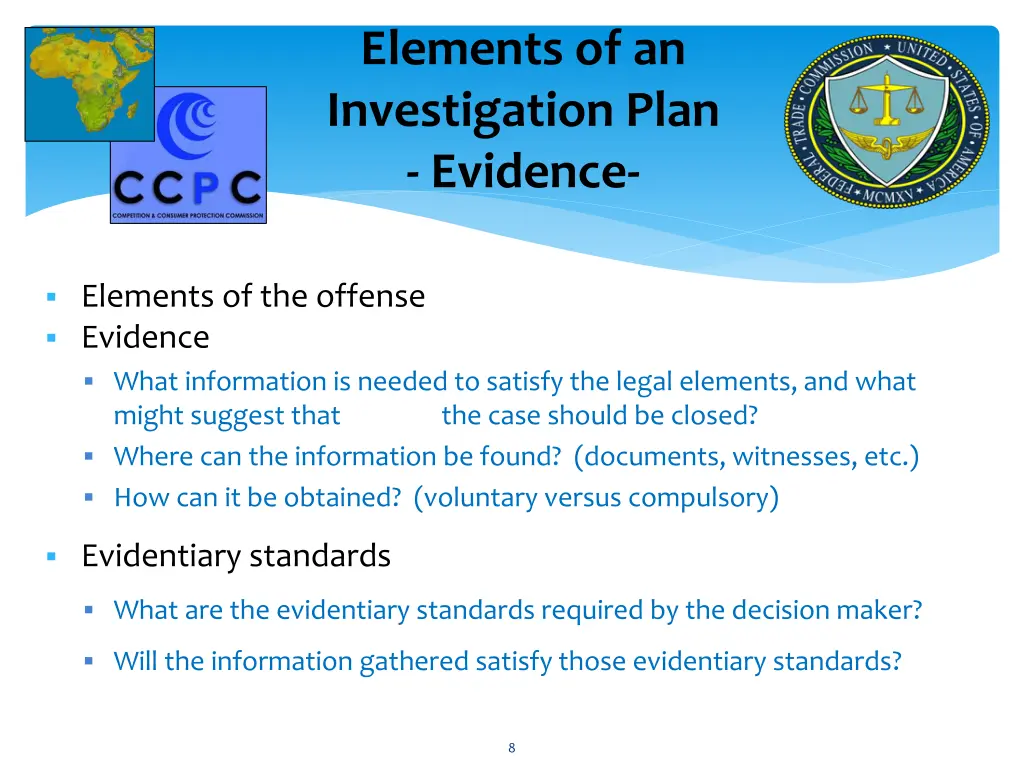 elements of an investigation plan evidence