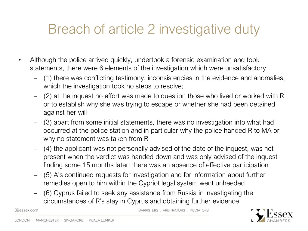 breach of article 2 investigative duty