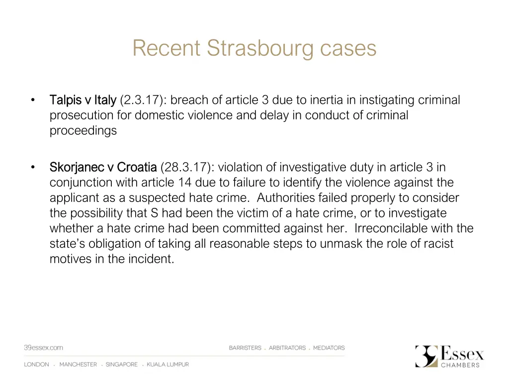 recent strasbourg cases