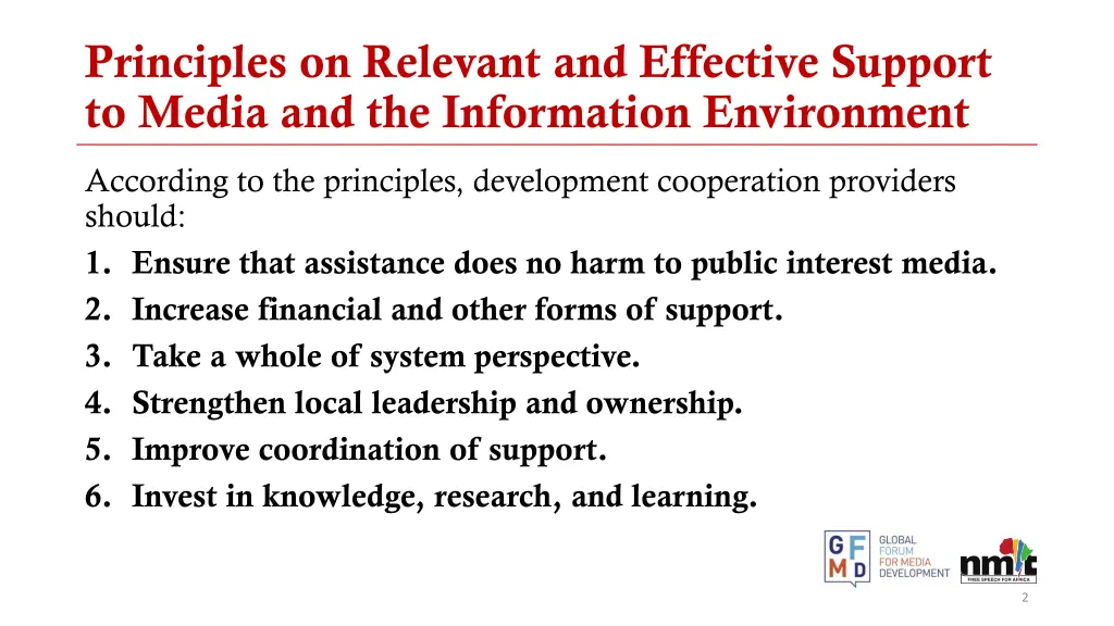principles on relevant and effective support