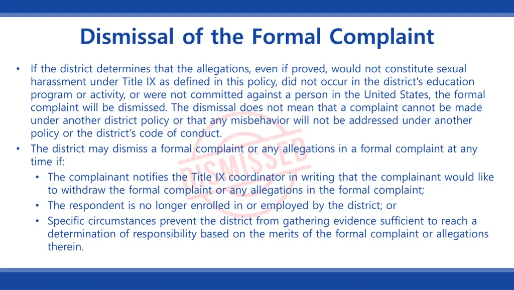 dismissal of the formal complaint