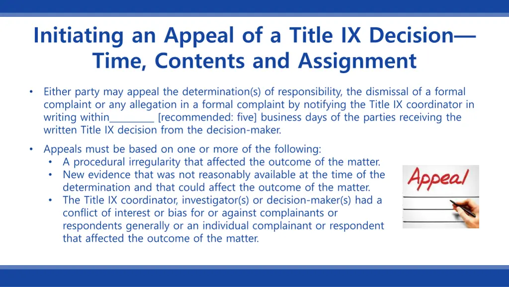 initiating an appeal of a title ix decision time
