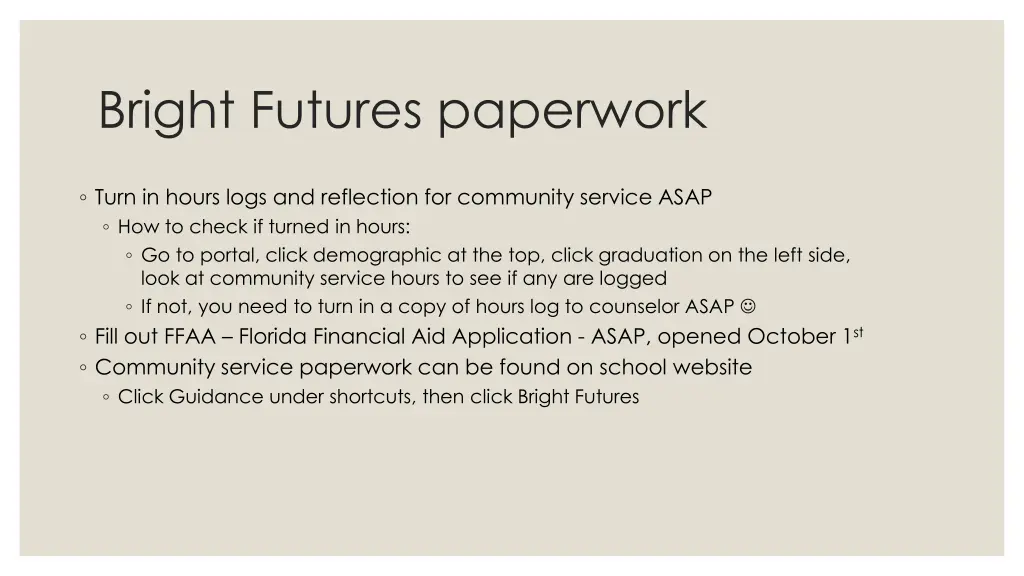 bright futures paperwork
