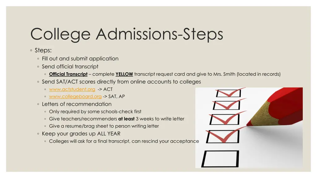 college admissions steps