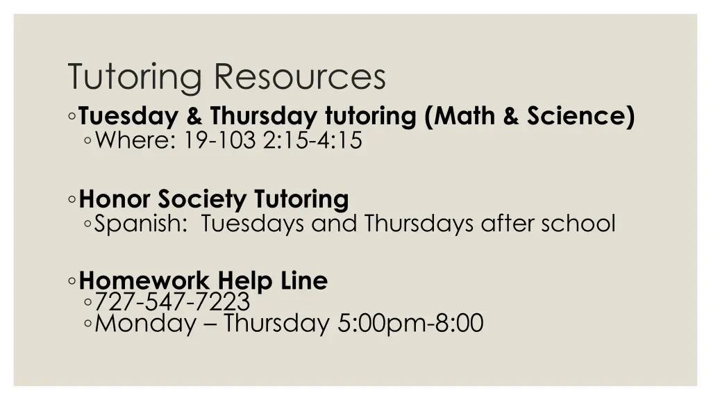 tutoring resources tuesday thursday tutoring math
