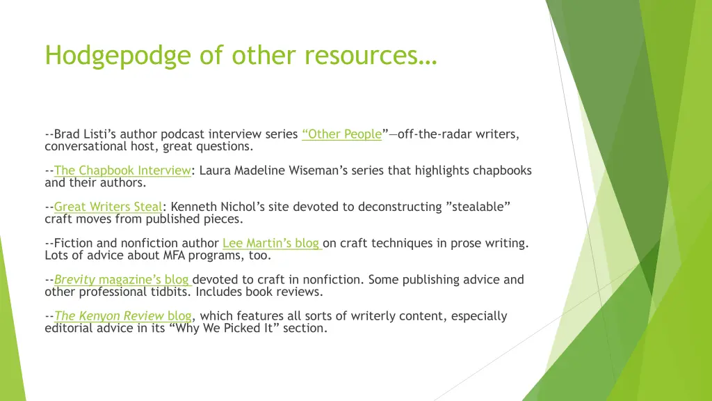 hodgepodge of other resources