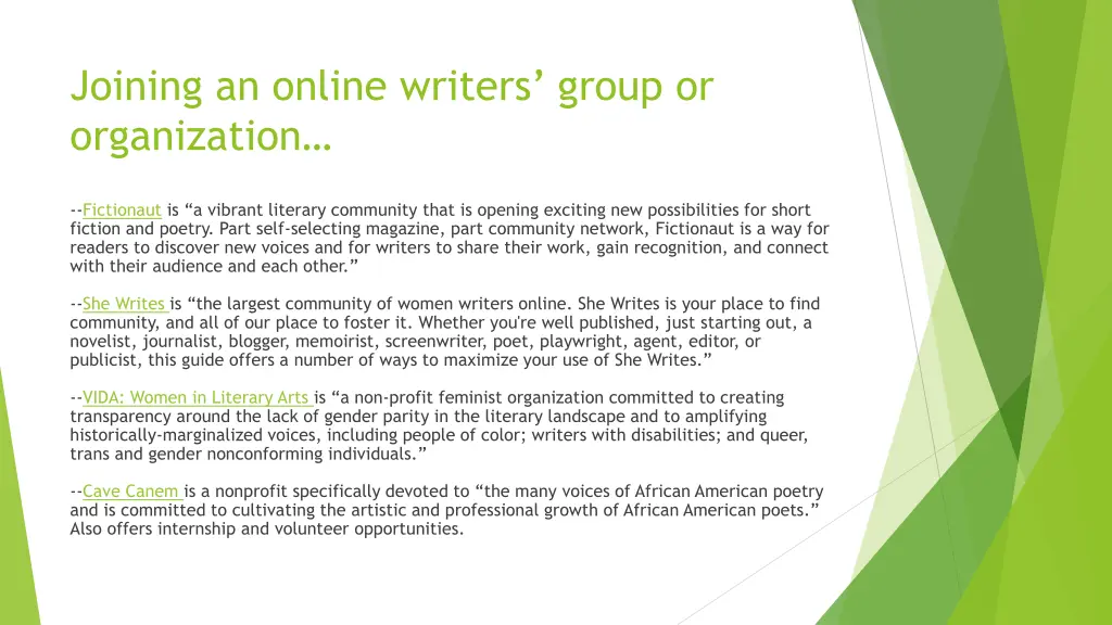 joining an online writers group or organization