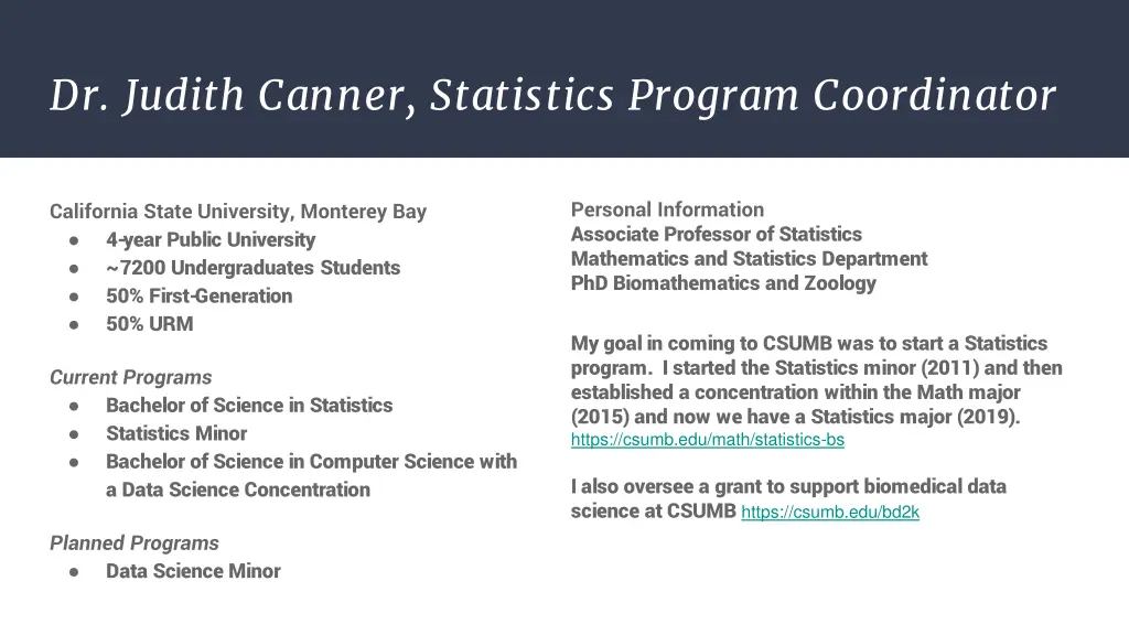 dr judith canner statistics program coordinator